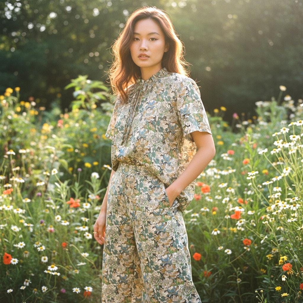 Liberty Floral Print Woman Blouse: Ruffle Collar Top, Short Sleeve Ditsy Botanical Shirt