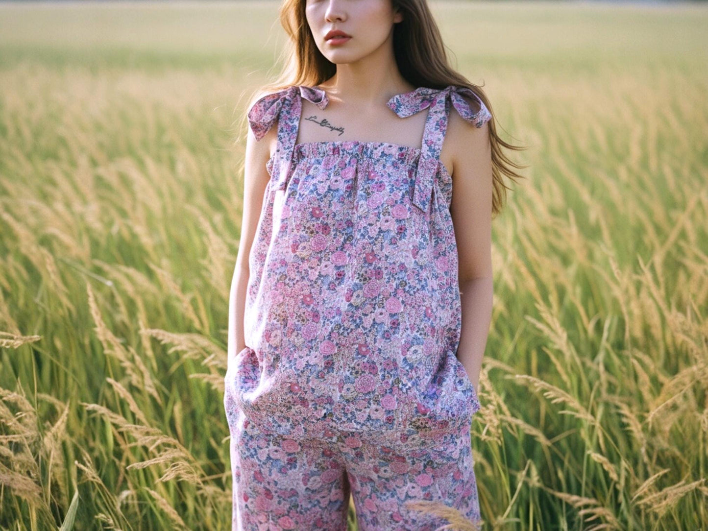 Liberty London Floral Lounge Set, Tana Lawn Cotton Tank Top & Palazzo Pants