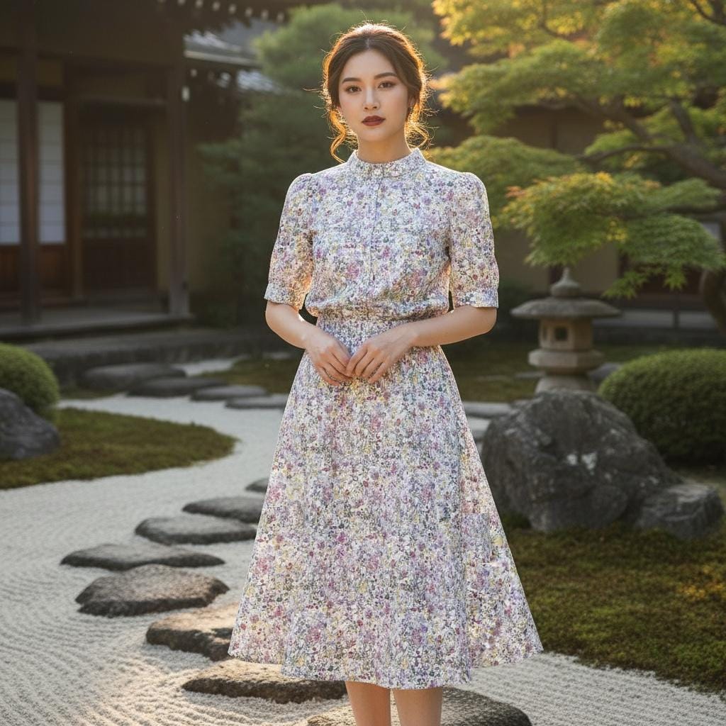 Liberty Floral Print Woman Shirt: Button Through Short Sleeves, Ditsy Botanical Blouse