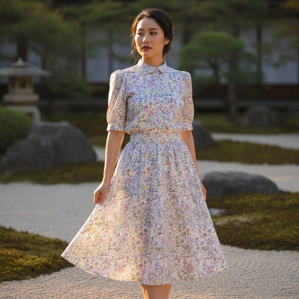 Liberty Floral Print Woman Shirt: Button Through Short Sleeves, Ditsy Botanical Blouse