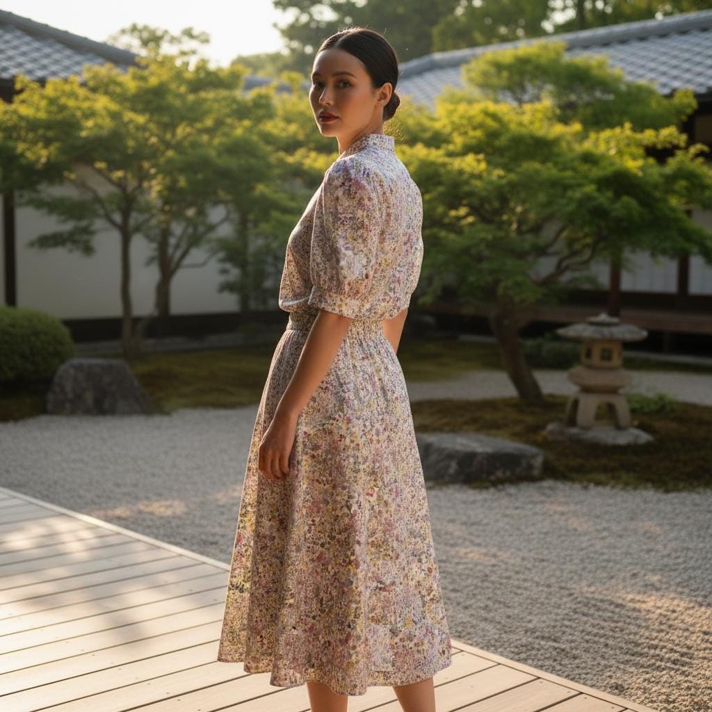 Liberty London Woman Midi Skirt: Elastic Waist Flare Skirt, Ditsy Botanical Floral Print