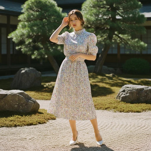 Liberty London Woman Midi Skirt: Elastic Waist Flare Skirt, Ditsy Botanical Floral Print