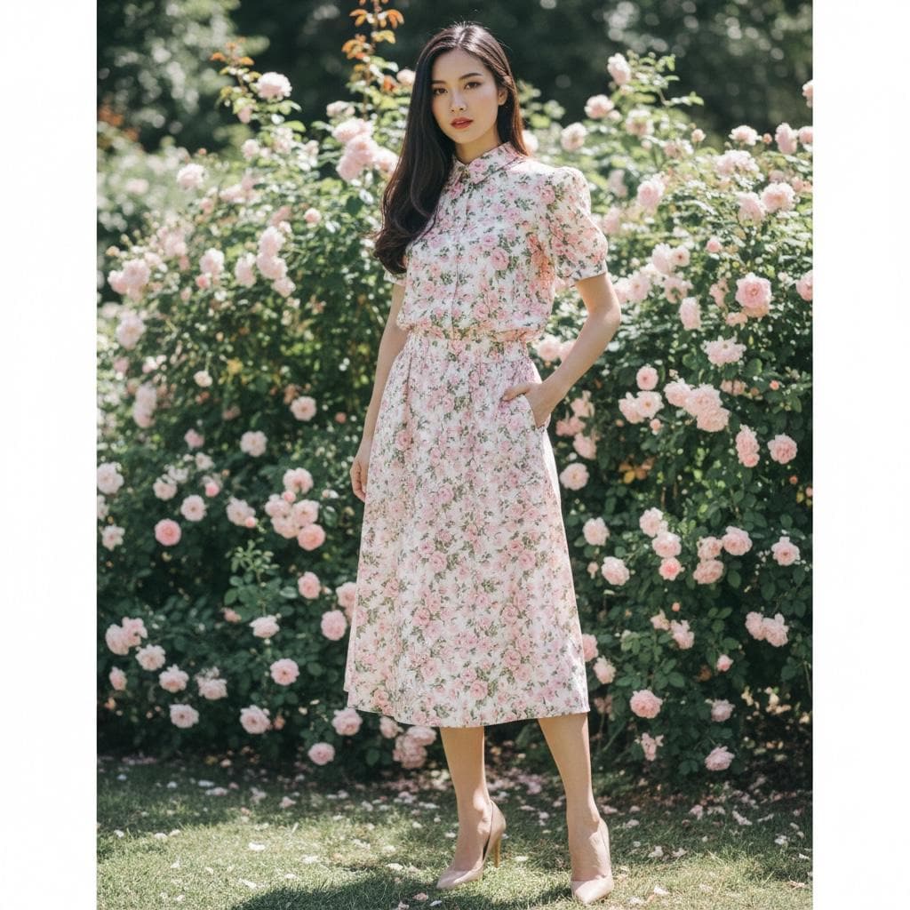 Liberty London Floral Print Woman Dress Shirt: Half Sleeve Blouse, Ditsy Botanical Flower Cotton