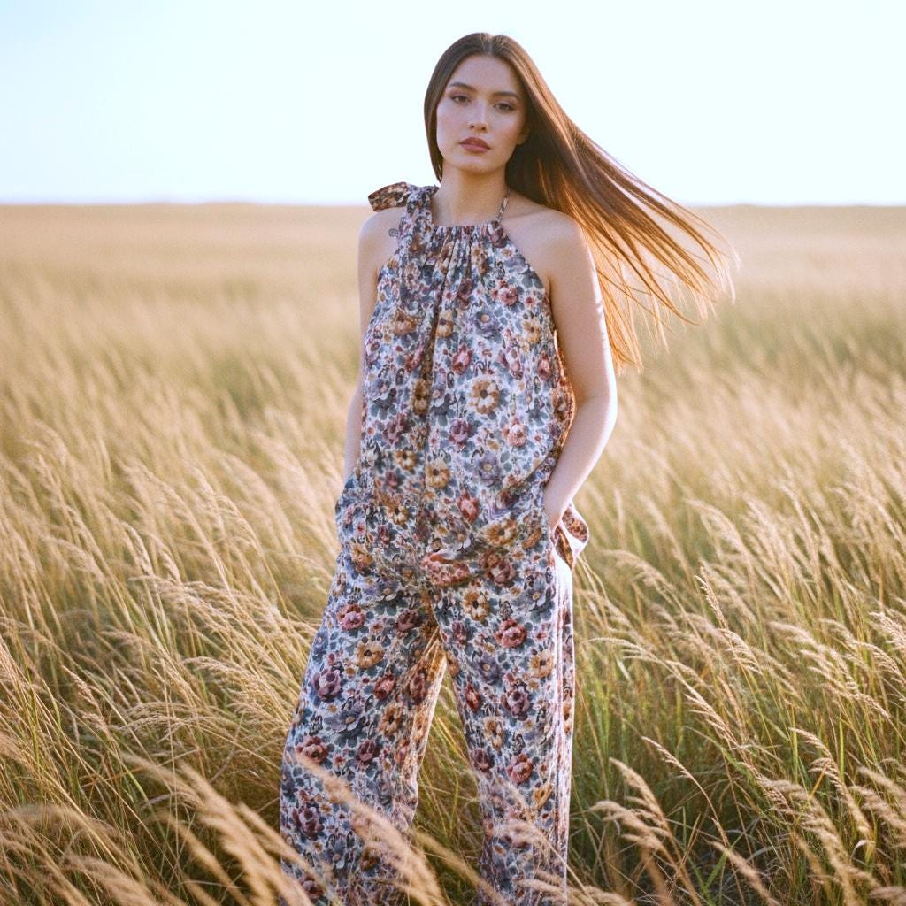 Liberty London Floral Loungewear Set, Cotton Tana Lawn Halter Top and Palazzo Pants