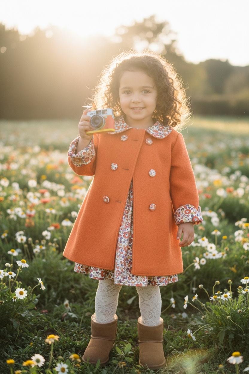 SET Liberty London Wool Coat Dress Set Peter Pan Collar Long Sleeves Floral Print