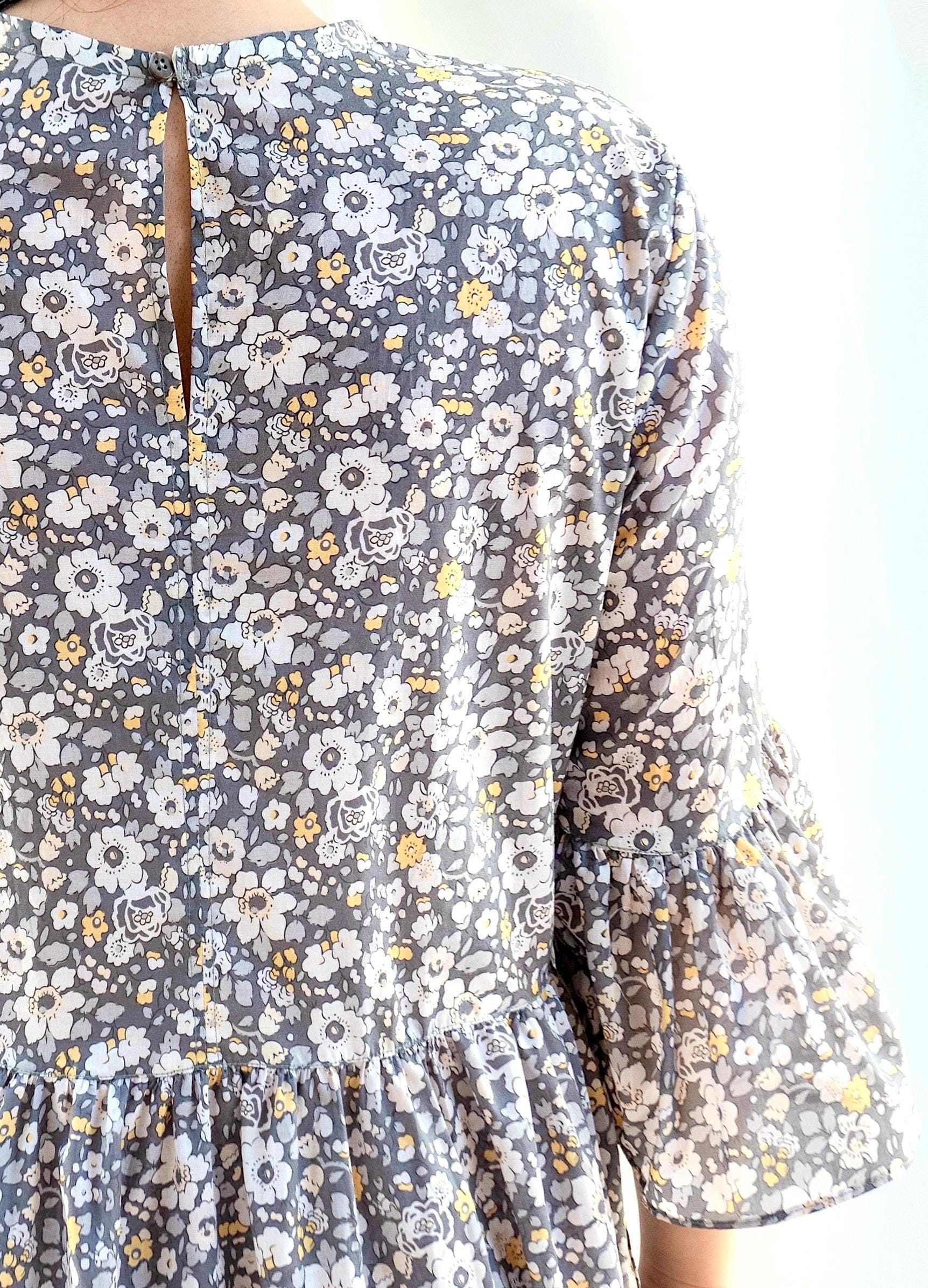 Liberty London Floral Midi Dress, Tiered Bell Sleeve Cotton Lawn