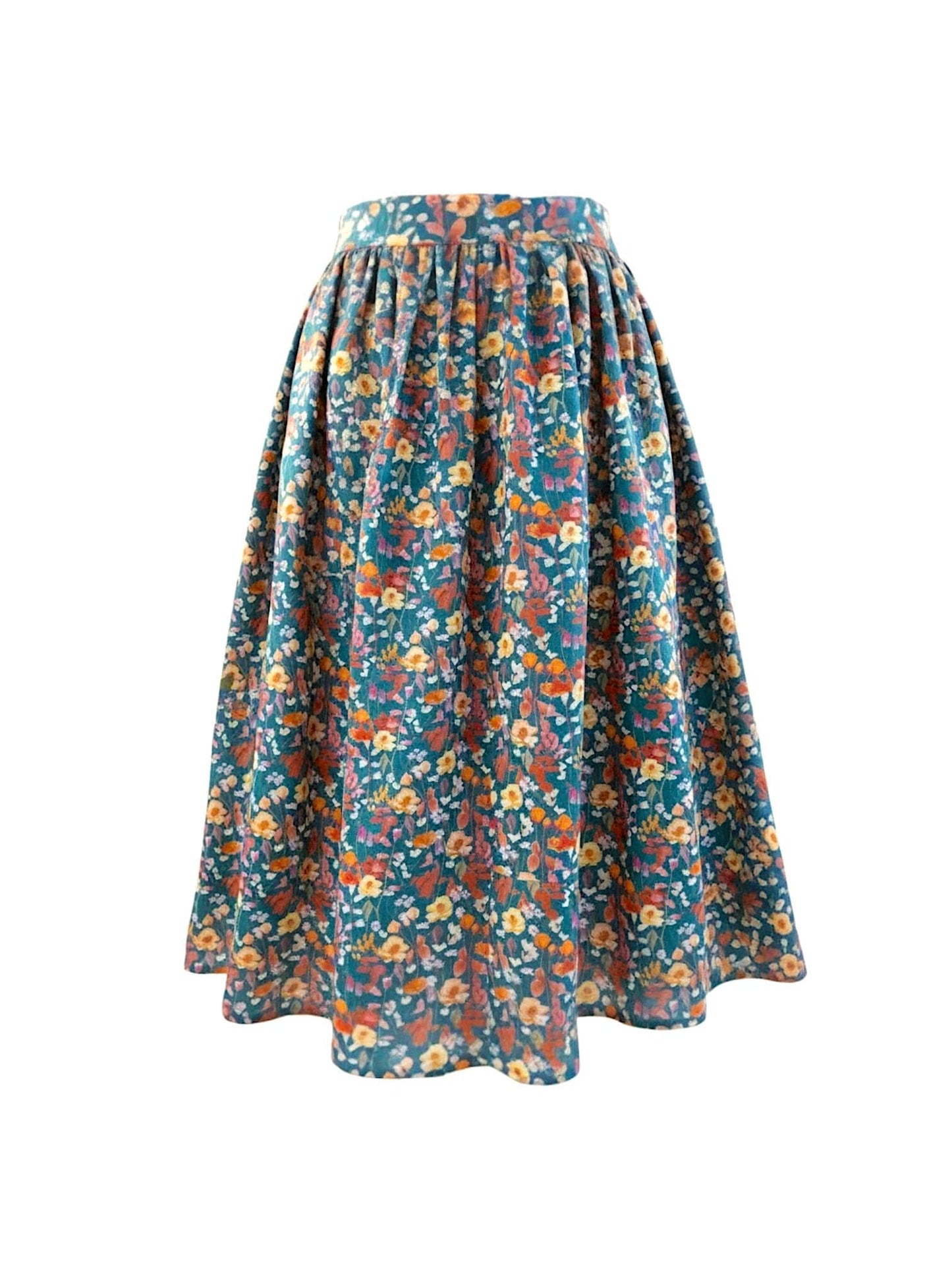 Liberty London Floral Midi Skirt, Elastic Waist Cotton A-Line