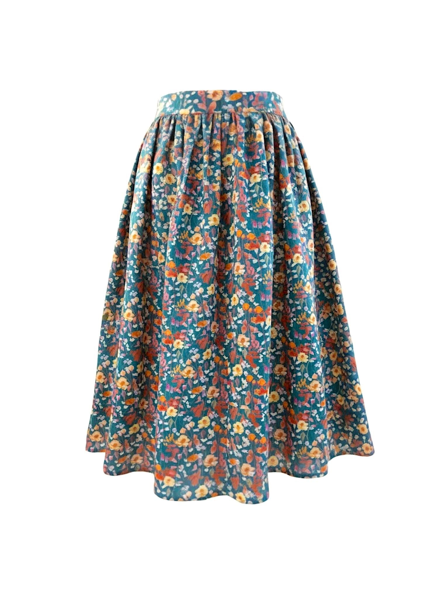 Liberty London Midi Skirt, Floral Print Cotton Tana Lawn, Elastic Waist