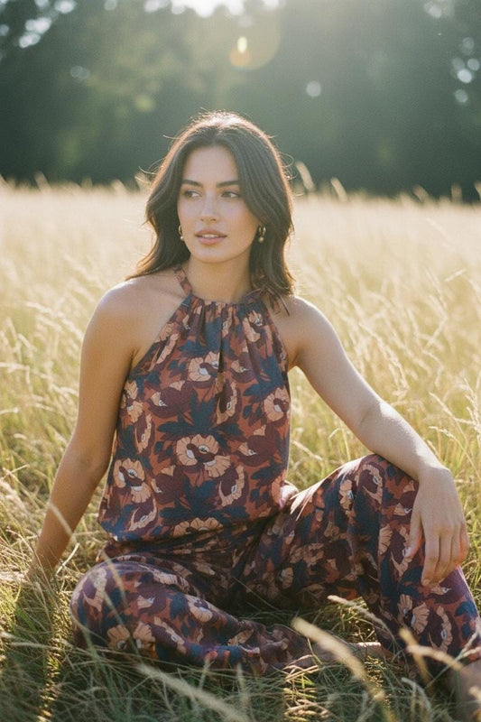 Summer Liberty London Halter Neck Blouse: Botanical Floral Print Top, Cotton Tana Lawn Fabric