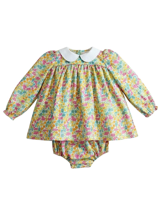 SET Liberty Floral Girl Long Sleeves Blouse Bloomer: Cotton Tana Lawn, Peter Pan Collar