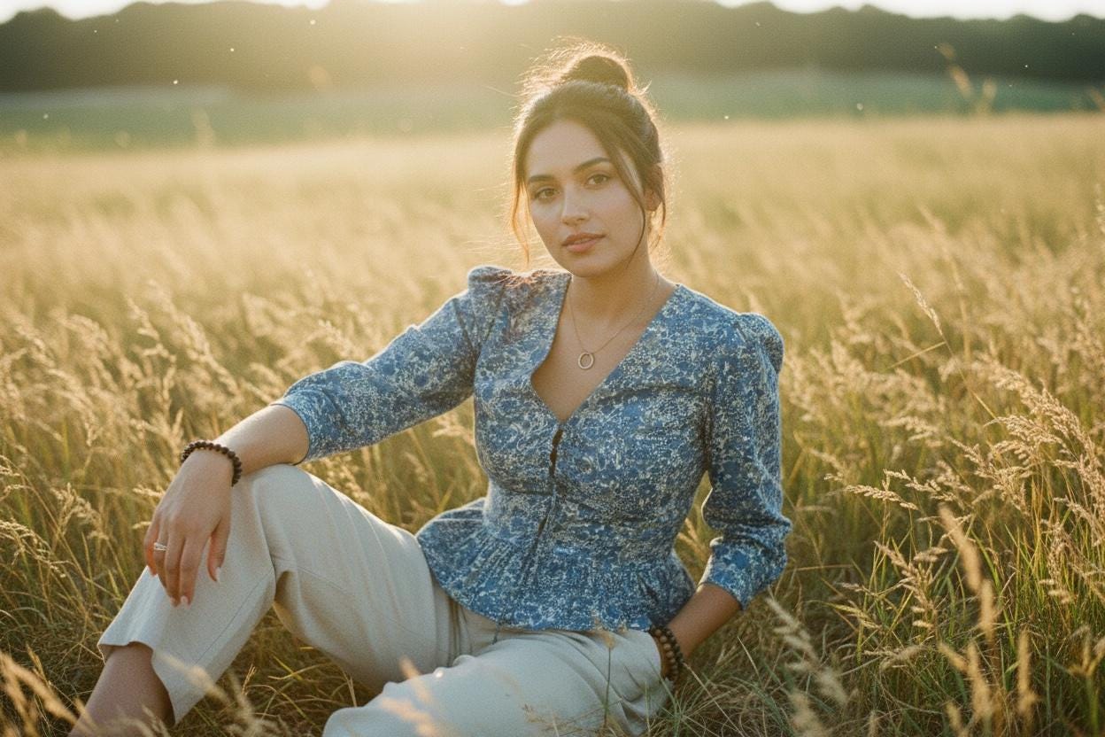 V-Neck Liberty Ditsy Print Peplum Top: Botanical 3/4 Sleeves, Magaret Annie Blue Floral Blouse