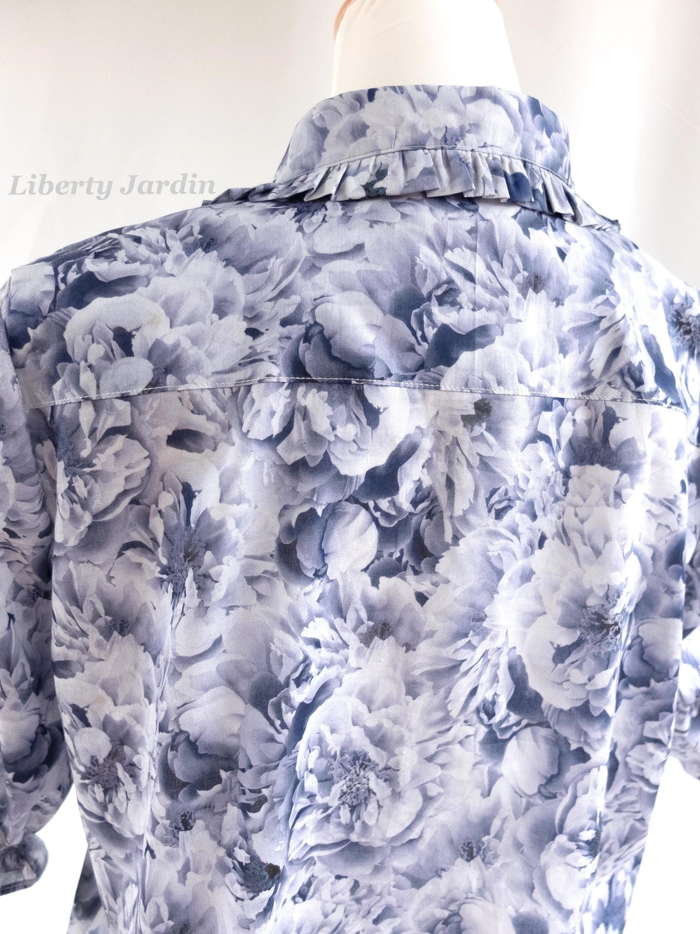 Liberty London Floral Blouse, Ruffle Collar, Puff Sleeve, Handmade Cotton Top