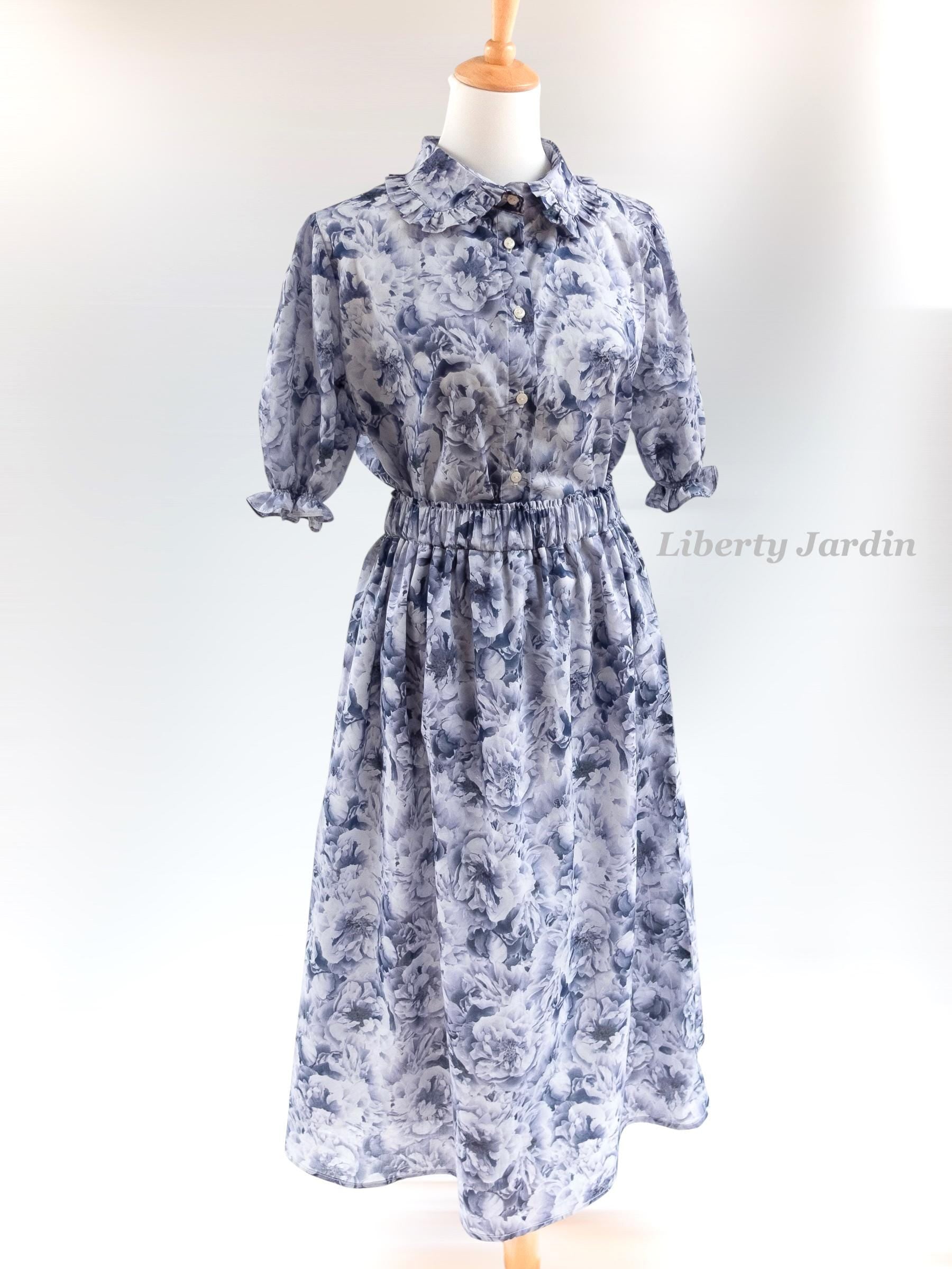 Liberty London Floral Blouse, Ruffle Collar, Puff Sleeve, Handmade Cotton Top