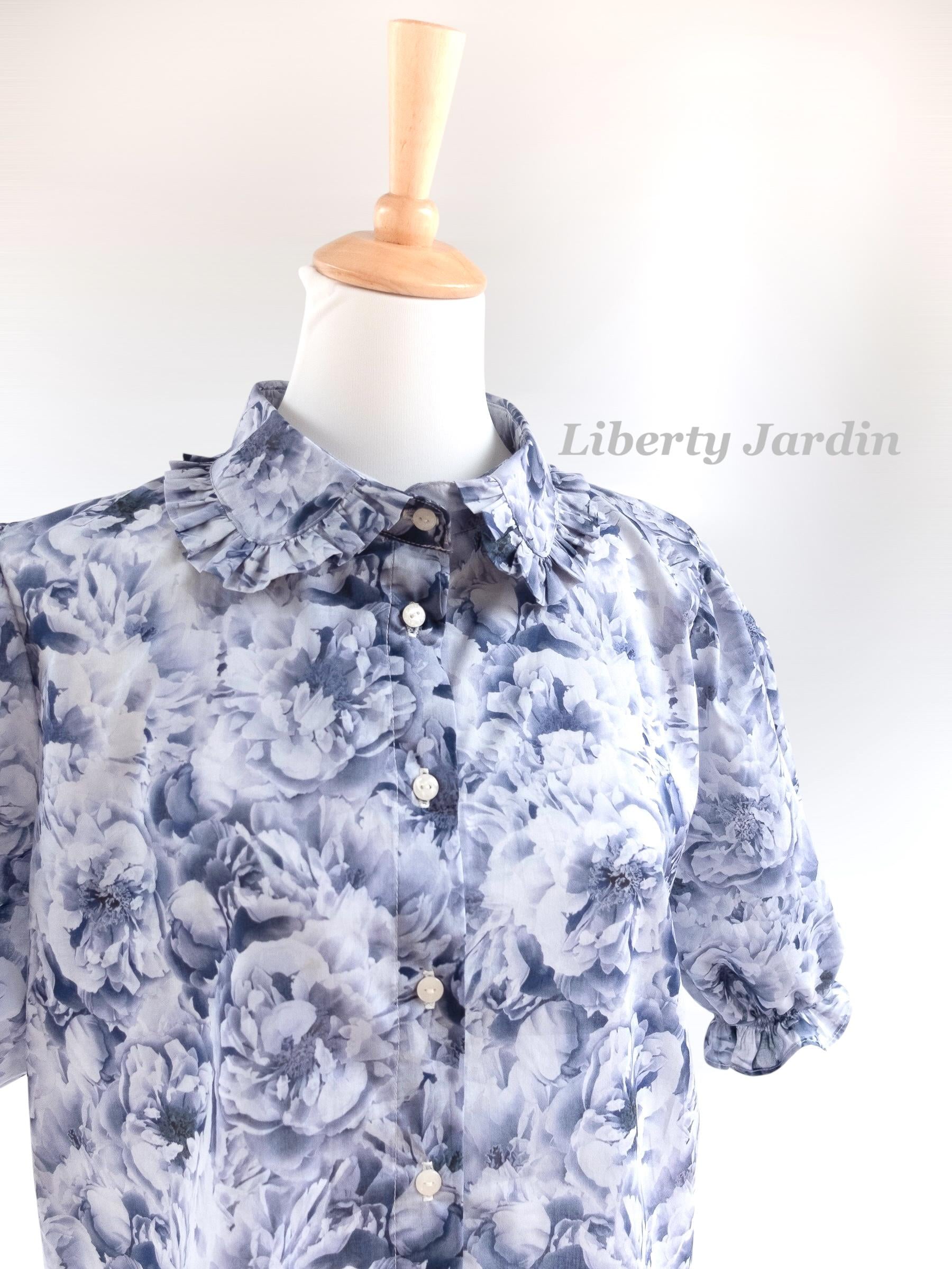 Liberty London Floral Blouse, Ruffle Collar, Puff Sleeve, Handmade Cotton Top