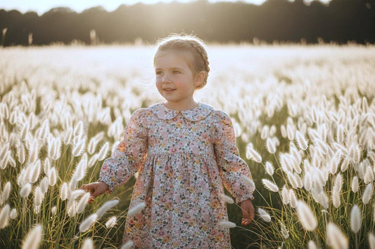 Liberty Betsy Long Sleeves Girl Dress: Peter Pan Collar, Ditsy Floral Cotton Tana Lawn