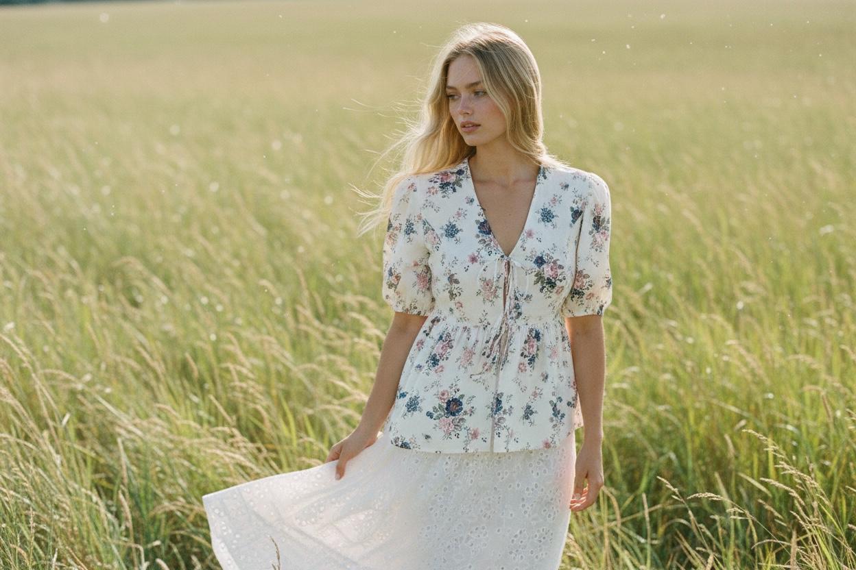 Liberty London Floral Blouse, Cotton Tana Lawn Peplum Top, Puffy Sleeves