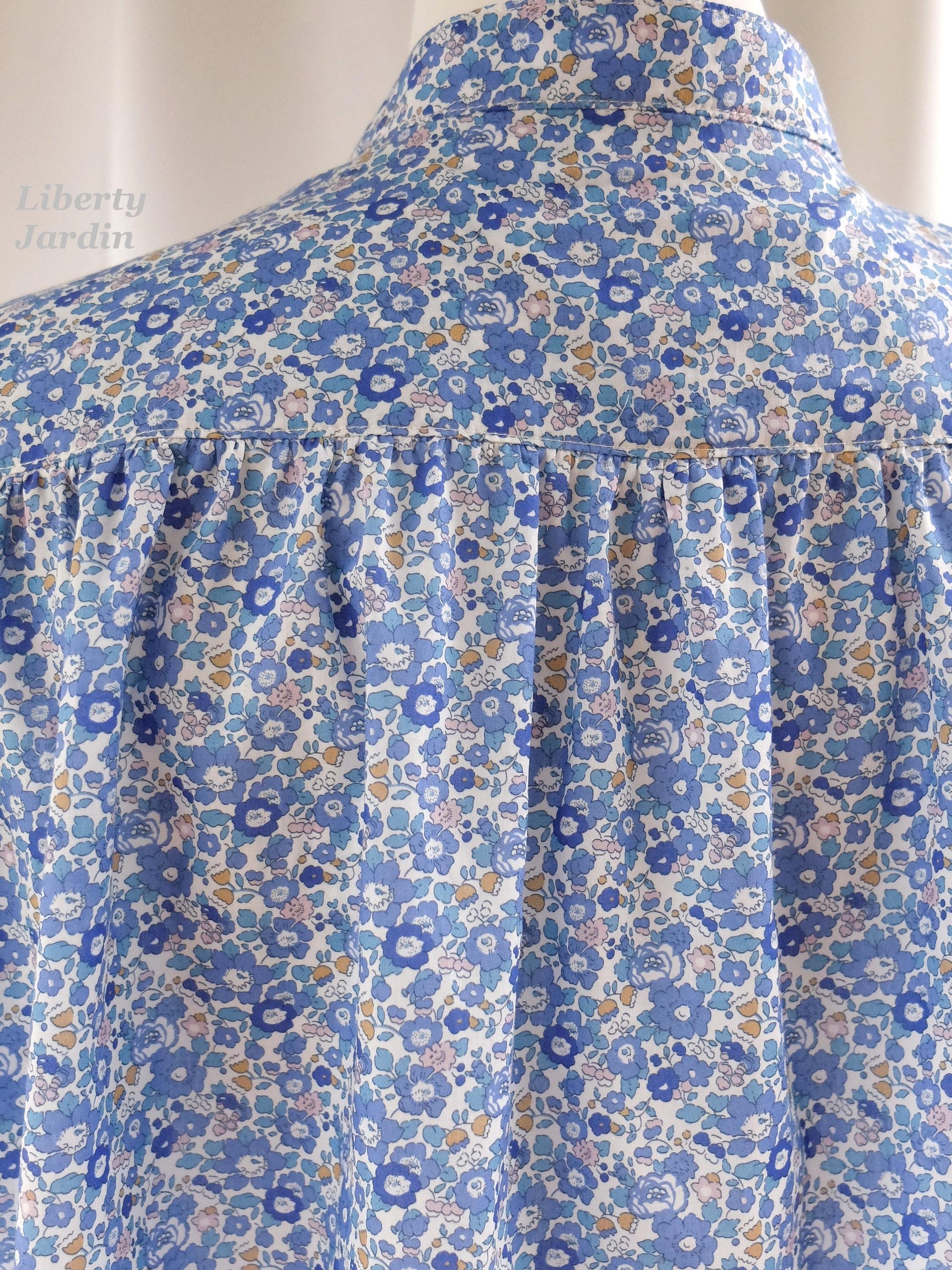 Liberty London Tana Lawn Loungewear Set, Blue Floral Palazzo Pants, Mandarin Collar Blouse