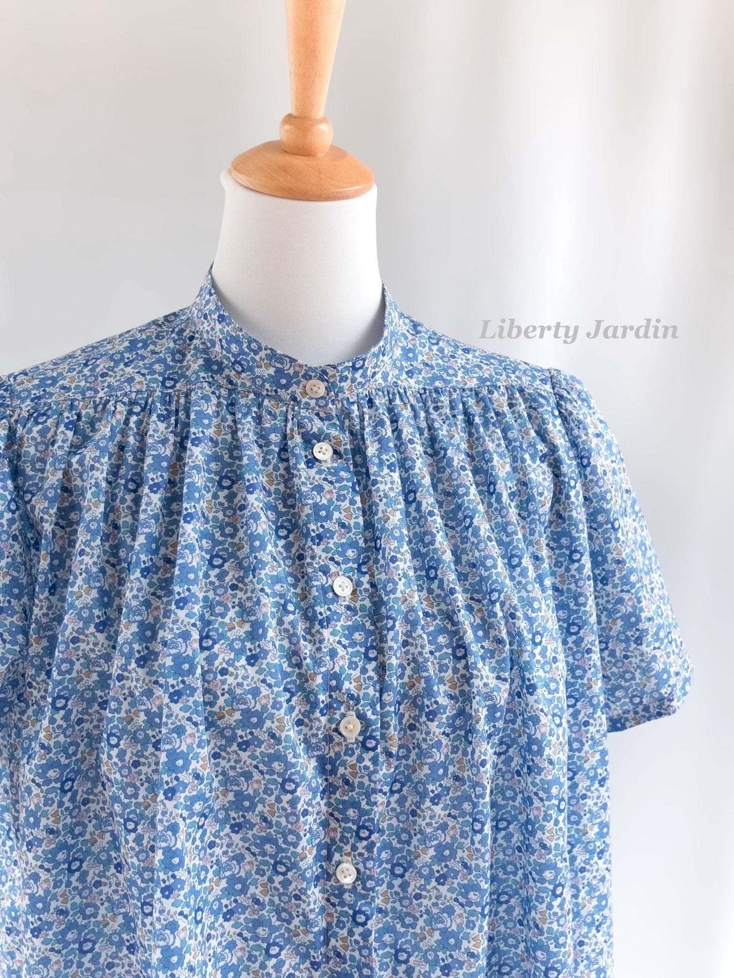 Liberty London Tana Lawn Loungewear Set, Blue Floral Palazzo Pants, Mandarin Collar Blouse