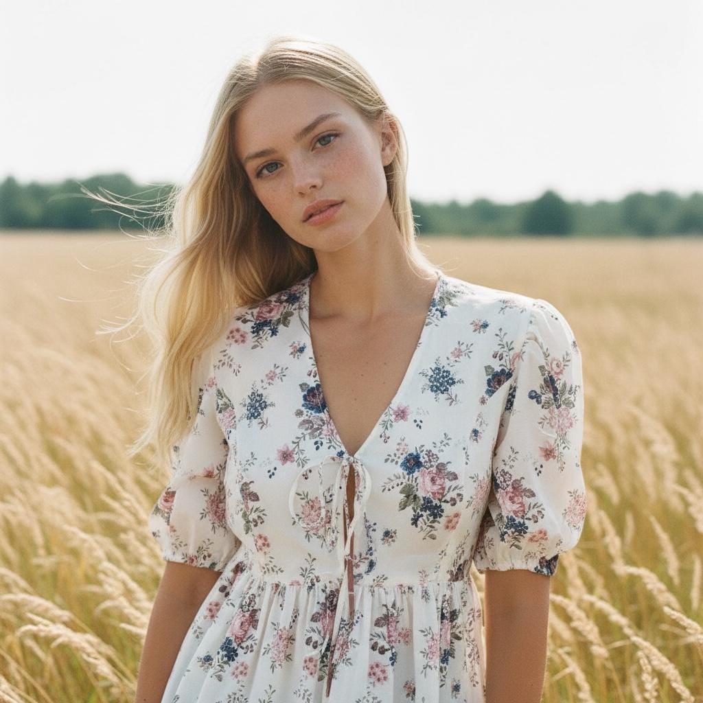 Peplum V Neck Liberty Print Top: Puffy Half Sleeves Blouse, Ditsy Botanical Floral Cotton