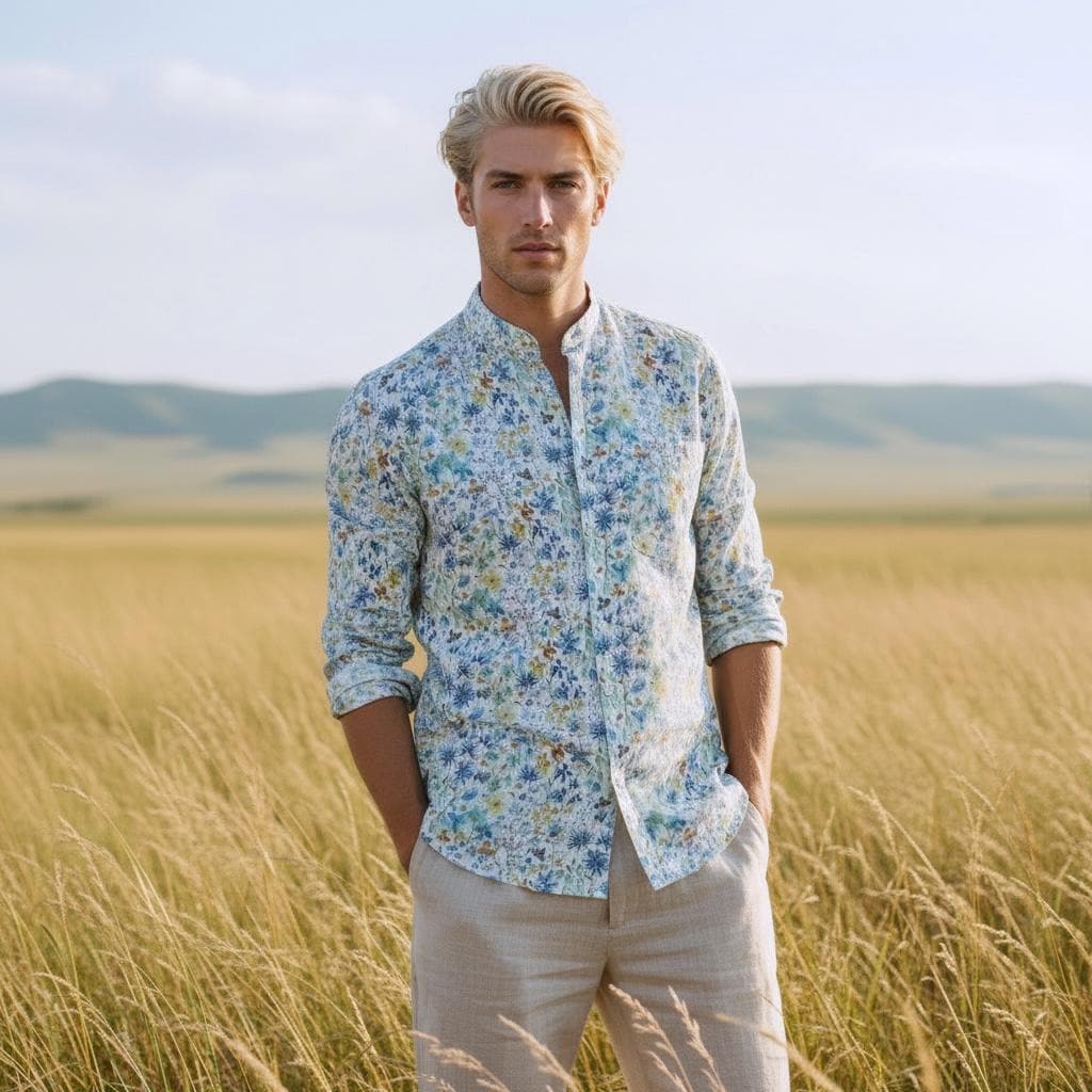 Liberty London Floral Shirt, Mandarin Collar, Slim Fit Tana Lawn Cotton