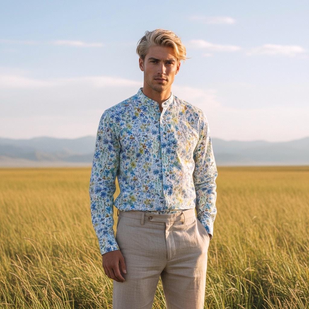 Liberty London Floral Shirt, Mandarin Collar, Slim Fit Tana Lawn Cotton