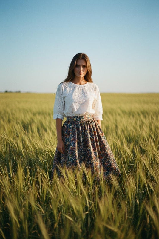 Liberty London Midi Skirt, Floral Print Cotton Tana Lawn, Elastic Waist