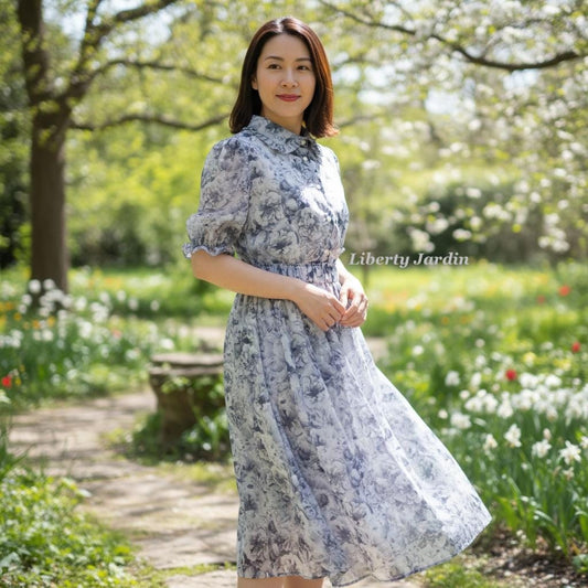 Liberty London Midi Skirt, Peony Print Cotton Lawn, Elastic Waist