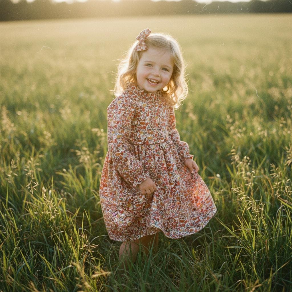 Liberty London Girl Dress, Rust Floral Cotton Tana Lawn, Ruffle Collar, Handmade