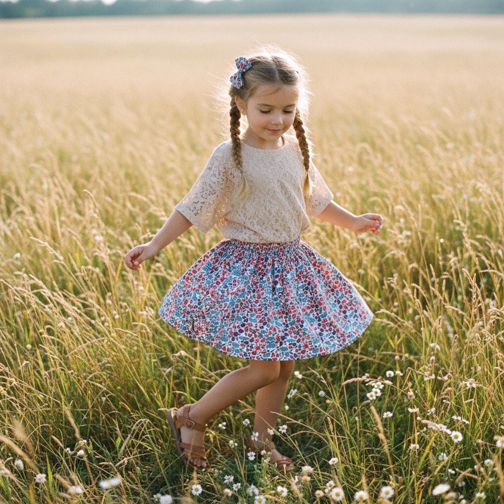 Liberty London Girls Skater Skirt, Floral Print Cotton Tana Lawn