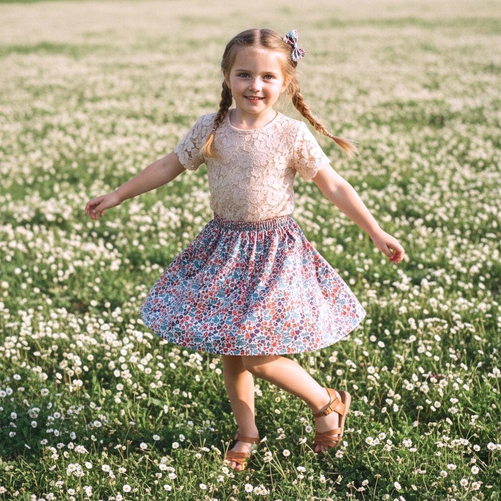 Liberty London Girls Skater Skirt, Floral Print Cotton Tana Lawn