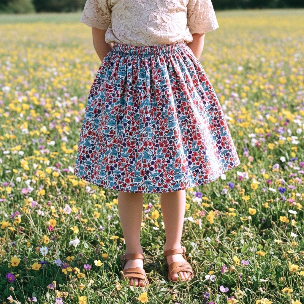 Liberty London Girls Skater Skirt, Floral Print Cotton Tana Lawn