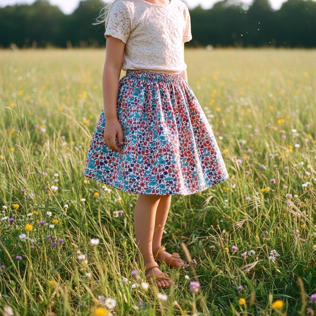 Liberty London Girls Skater Skirt, Floral Print Cotton Tana Lawn