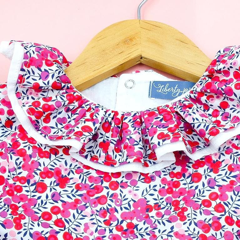 Handmade Liberty London Dress, Red Floral Cotton Tana Lawn, Pierrot Collar