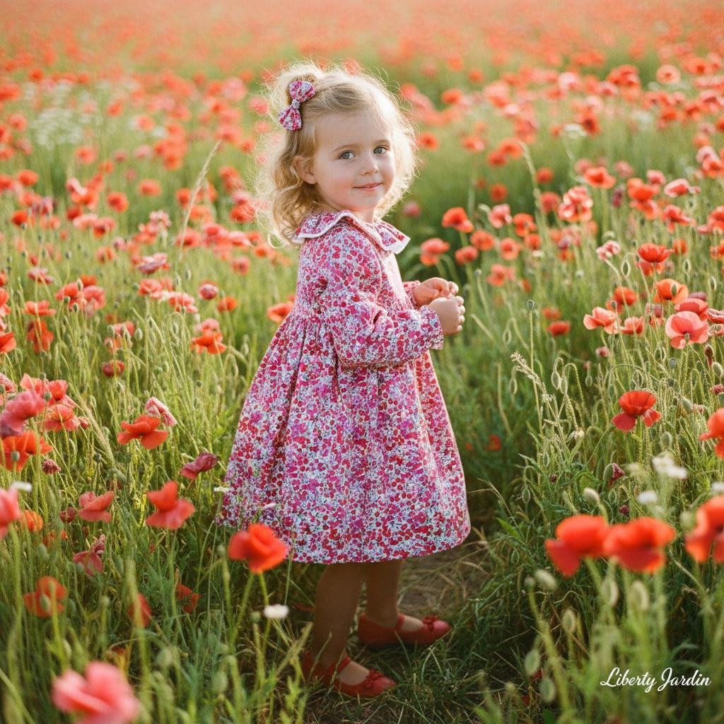 Handmade Liberty London Dress, Red Floral Cotton Tana Lawn, Pierrot Collar