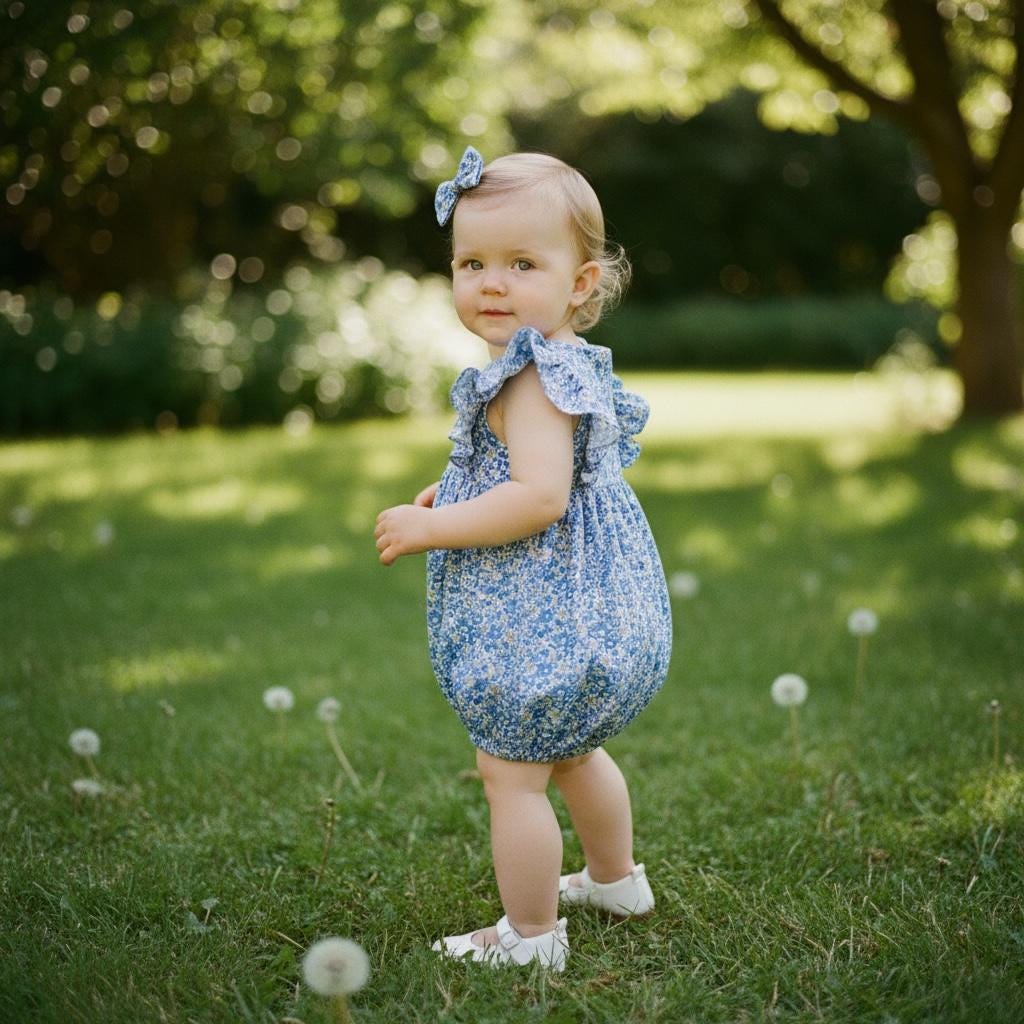 Liberty London Baby Bubble Romper, Ditsy Floral Print Playsuit, English Cotton Tana Lawn Onesie