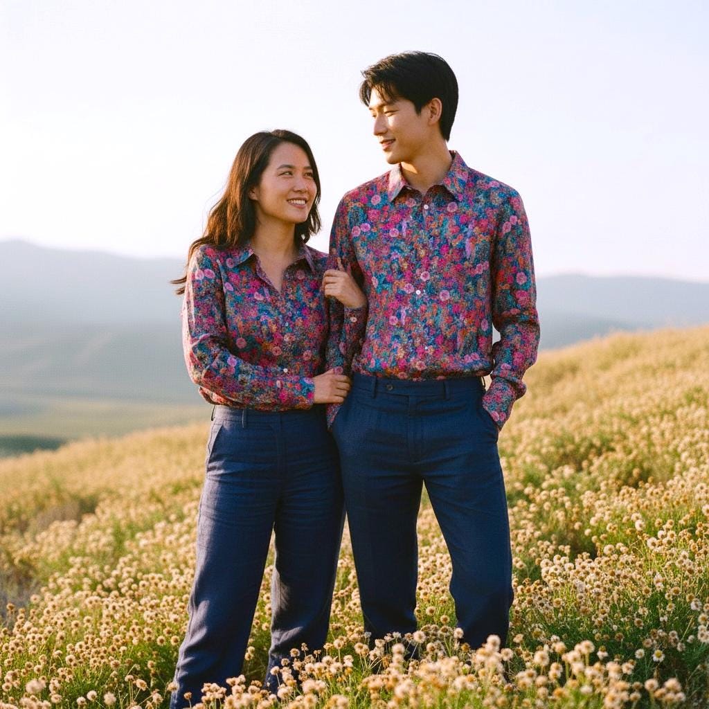 Liberty London Floral Cotton Shirt, Long Sleeve Button-Up, Matching Couple Outfit