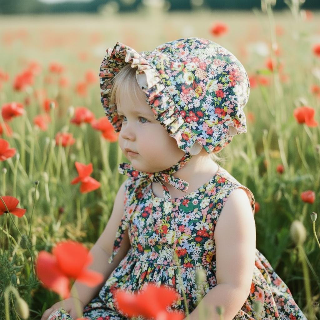 Liberty London Floral Ruffle Bonnet, Reversible Sun Hat