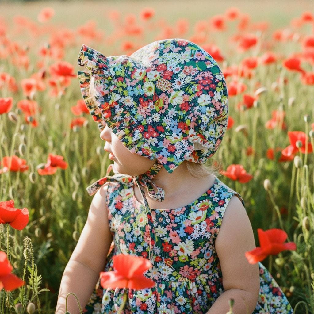 Liberty London Floral Baby Bonnet, Ruffle Brim Sun Hat