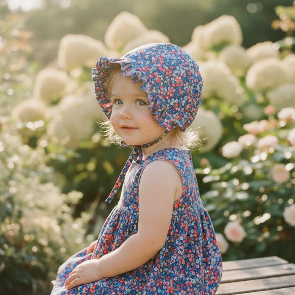 Liberty London Floral Ruffle Bonnet, Handmade Cotton Sun Hat