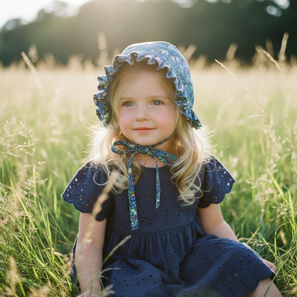 Liberty London Cotton Baby Bonnet, Strawberry Thief Print, Ruffle Brim