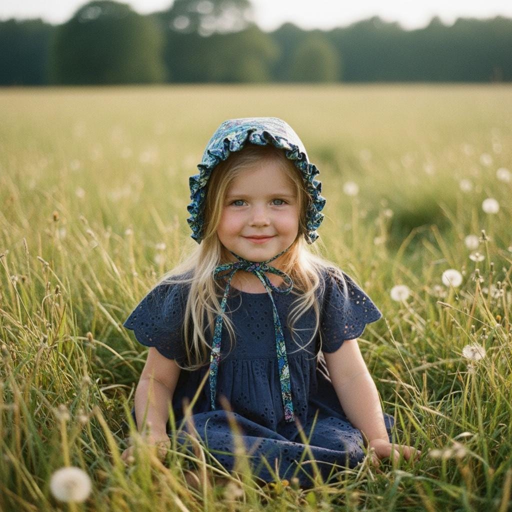 Liberty London Cotton Baby Bonnet, Strawberry Thief Print, Ruffle Brim