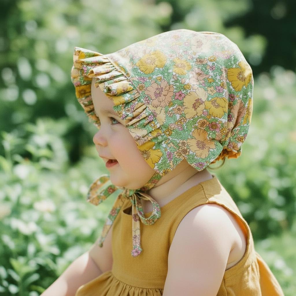 Liberty London Floral Baby Bonnet, Ruffle Brim, Cotton Tana Lawn