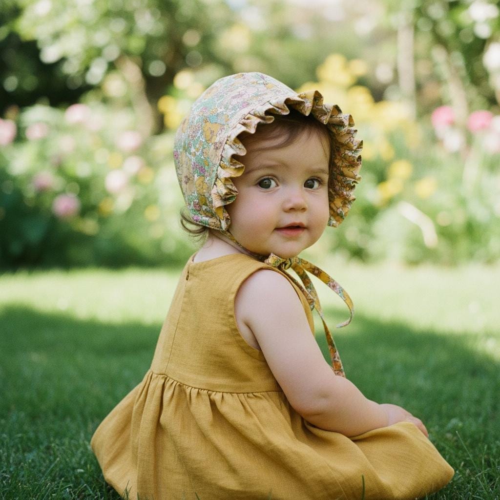 Liberty London Floral Baby Bonnet, Ruffle Brim, Cotton Tana Lawn