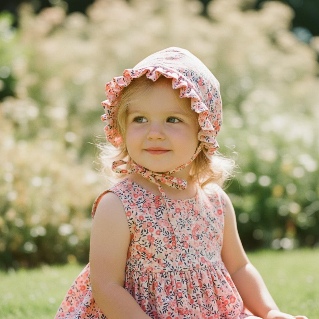 Pink Floral Liberty London Bonnet, Ruffle Brim Sun Hat
