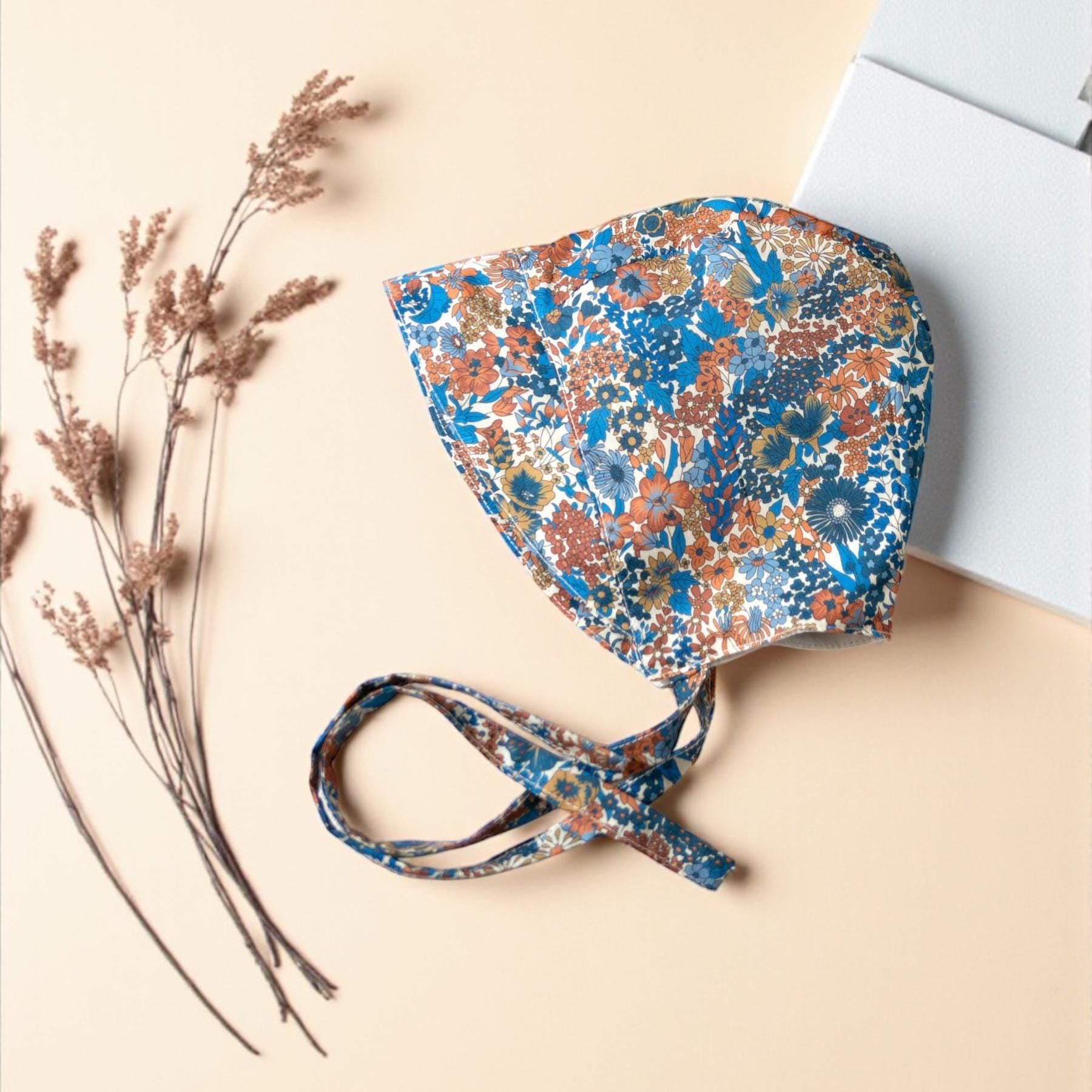 Liberty London Floral Bonnet, Reversible Brimmed Sun Hat, Handmade Cotton