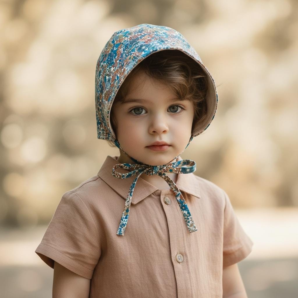 Liberty London Floral Bonnet, Reversible Brimmed Sun Hat, Handmade Cotton