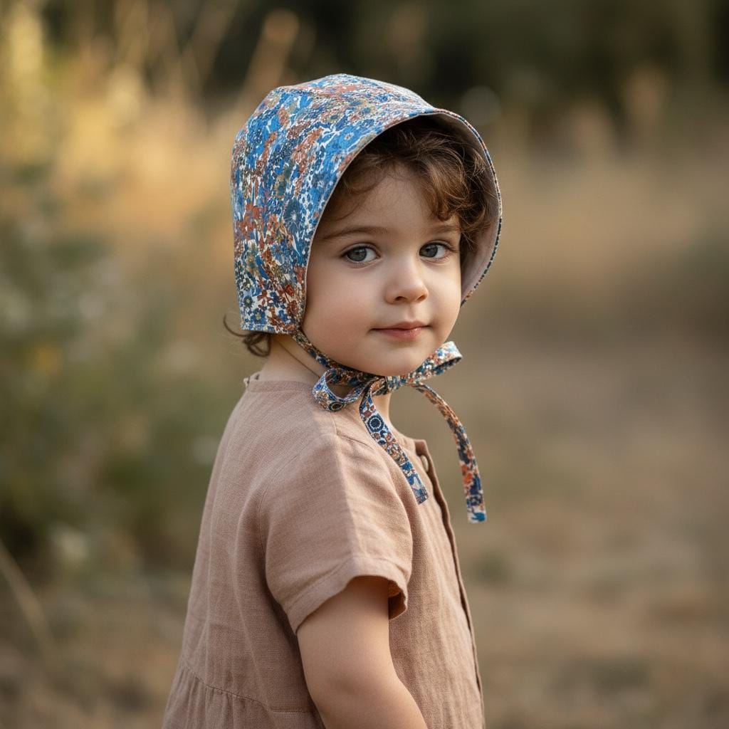 Liberty London Floral Bonnet, Reversible Brimmed Sun Hat, Handmade Cotton