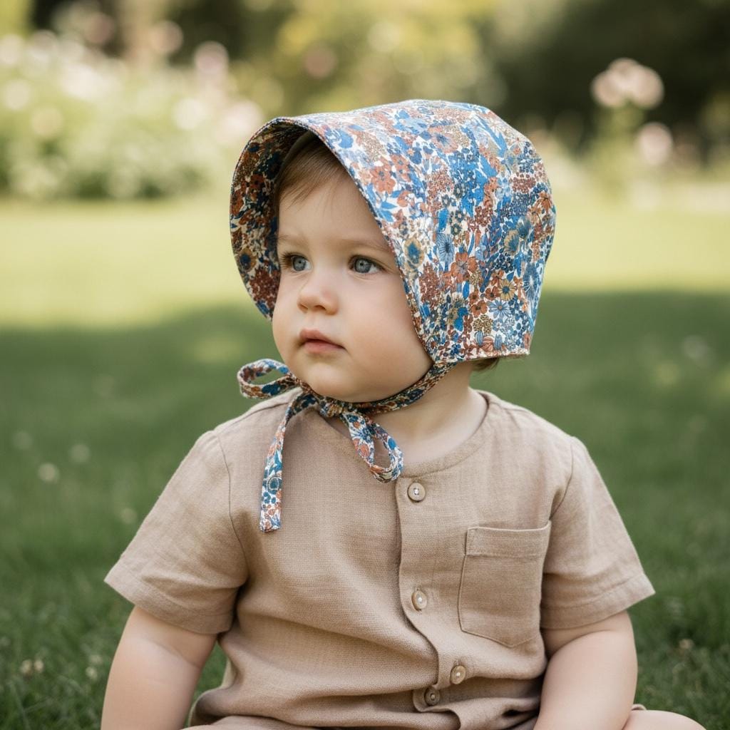 Liberty London Floral Bonnet, Reversible Brimmed Sun Hat, Handmade Cotton