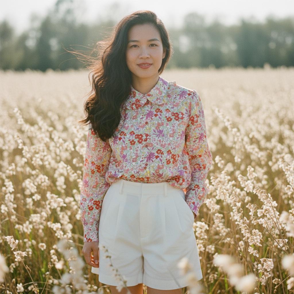 Long Sleeves Liberty London Shirt: Peter Pan Ruffle Collar, Ditsy Floral Woman Blouse