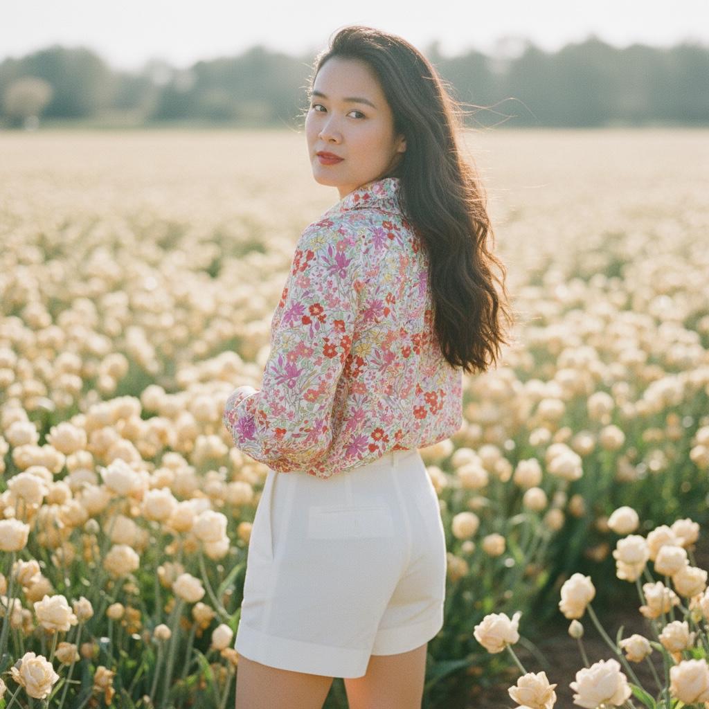 Long Sleeves Liberty London Shirt: Peter Pan Ruffle Collar, Ditsy Floral Woman Blouse